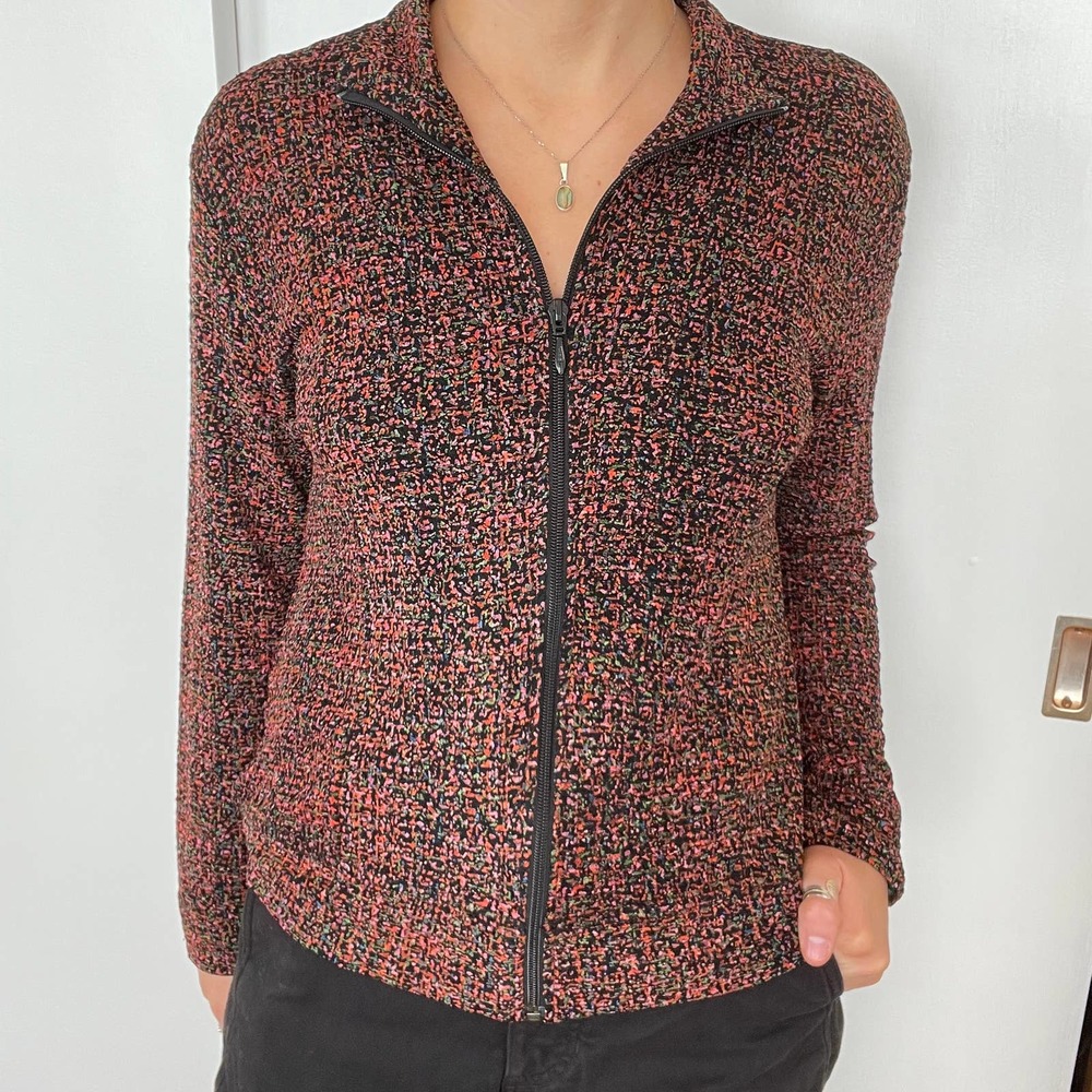 Vintage 90s Light Weight Confetti and Multicolor Casual Full Zip Jacket, Size 8